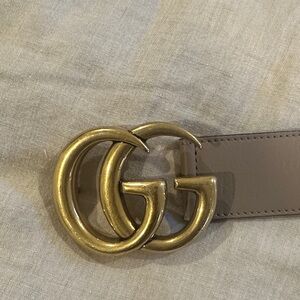 Gucci Taupe Belt with Gold GG Buckle